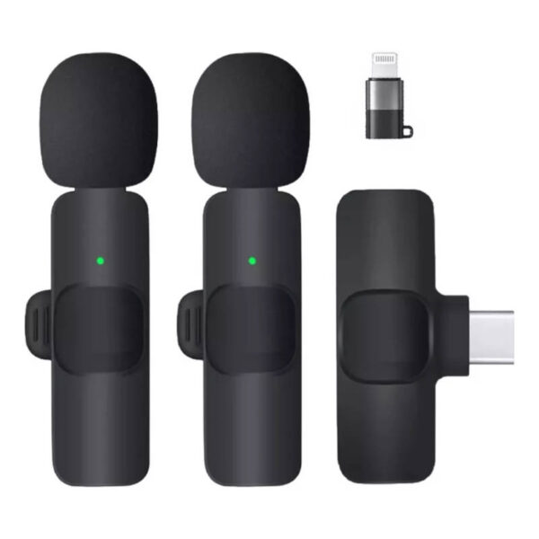 Micrófono dual 2 en1 inalámbrico con receptor tipo C y adaptador iPhone K9 - contenido de la caja