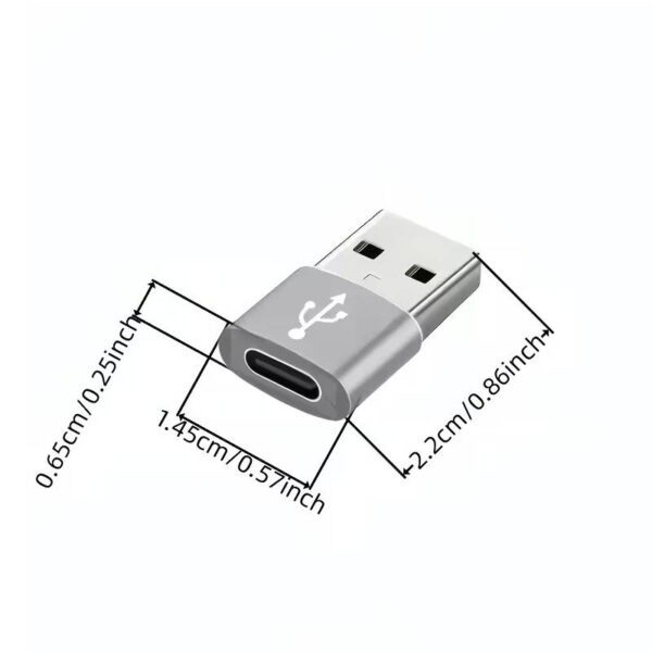 Adaptador USB macho a USB tipo C hembra - medidas