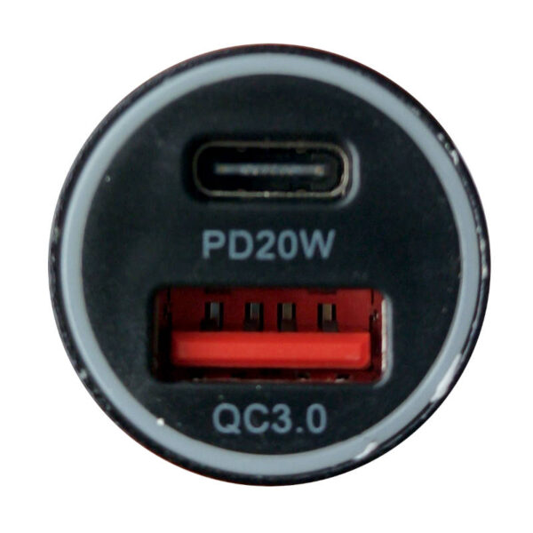 Cargador 12v para auto Ibek IB-25425 1 USB + 1 USB tipo C- vista de puertos