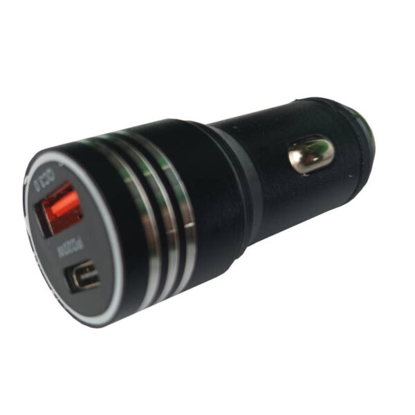 Cargador 12v para auto Ibek IB-25425 1 USB + 1 USB tipo C - vista lateral