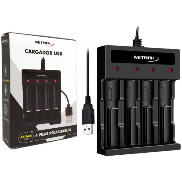 Cargador de pilas recargables AA AAA USB Netmak NM-CH5 - presentación del producto