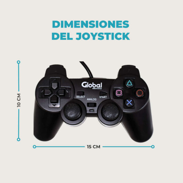 Joystick para PlayStation2 (PS2) con cable Global P2-BK - dimensiones