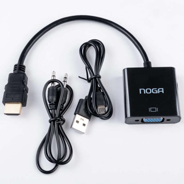 Adaptador HDMI a VGA con cable auxiliar Noga - contenido de la bolsa Adaptador HDMI a VGA con cable auxiliar Noga - contenido de la bolsa