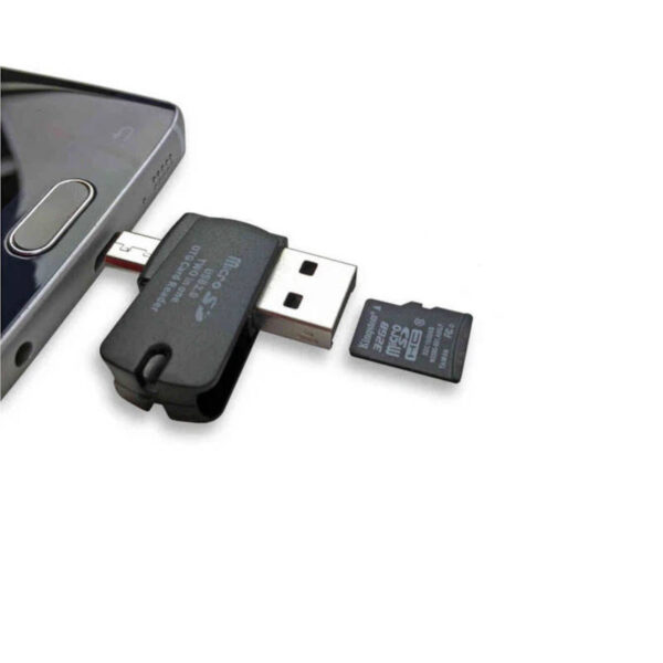 Adaptador OTG USB a micro USB con lector de micro SD Seisa - ejemplo de uso