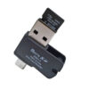 Adaptador OTG USB a micro USB con lector de micro SD Seisa - vista frontal con tarjeta micro sd en uso