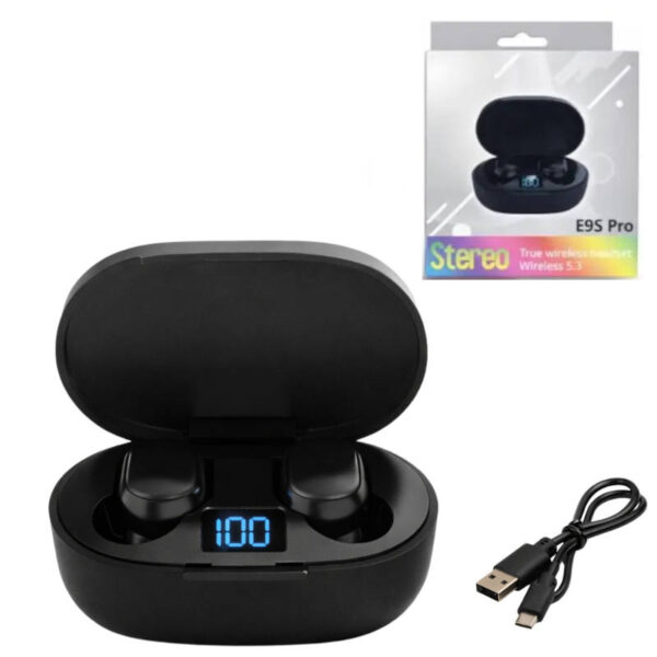 Auriculares Bluetooth con base de carga E9S Pro - presentación del producto - negro - 2