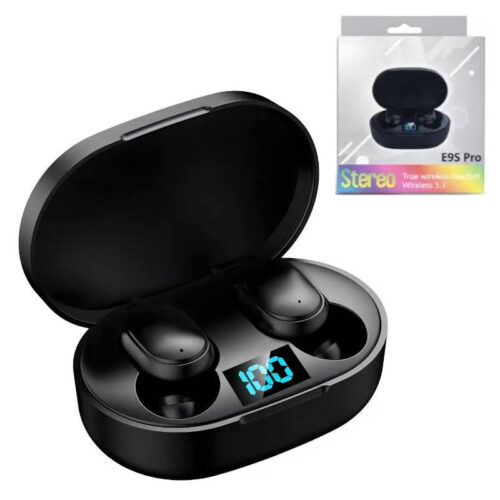 Auriculares Bluetooth con base de carga E9S Pro - presentación del producto - negro