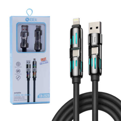 Cable 4 en 1 Ibek USB + tipo C + Lightning iPhone Cable 4 en 1 Ibek USB + tipo C + Lightning iPhone