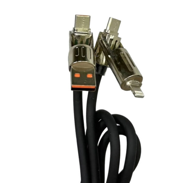 Cable 4 en 1 (USB + tipo C + Lightning iPhone) Ibek CB-2529 - detalle de puntas Cable 4 en 1 (USB + tipo C + Lightning iPhone) Ibek CB-2529