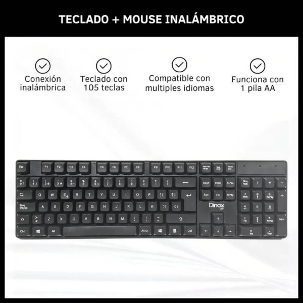 Combo de teclado y mouse inalámbricos Dinax DX-COMTC32 - teclado Combo de teclado y mouse inalámbricos Dinax DX-COMTC32 - teclado