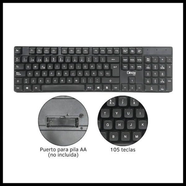 Combo de teclado y mouse inalámbricos Dinax DX-COMTC32 - teclado - detalles Combo de teclado y mouse inalámbricos Dinax DX-COMTC32 - teclado - detalles