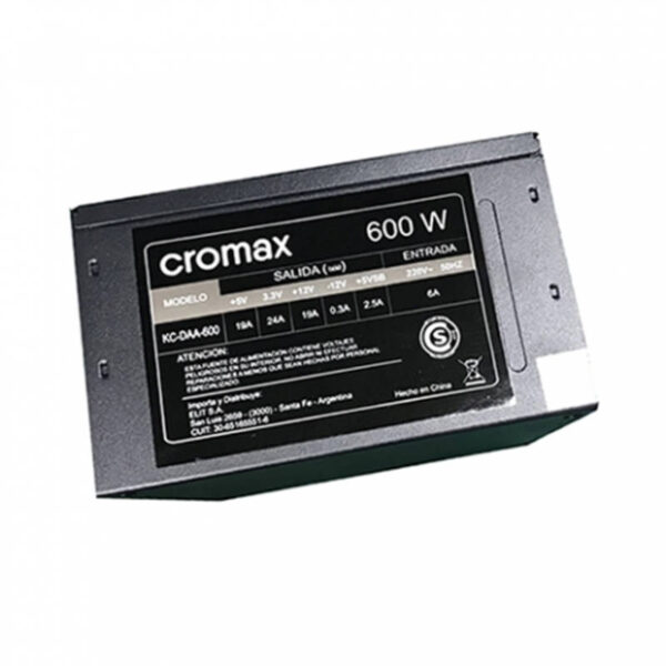 Fuente PC ATX 600W Cromax KC-DDA600 - vista de logotipo y características Fuente PC ATX 600W Cromax KC-DDA600 - vista de logotipo y características