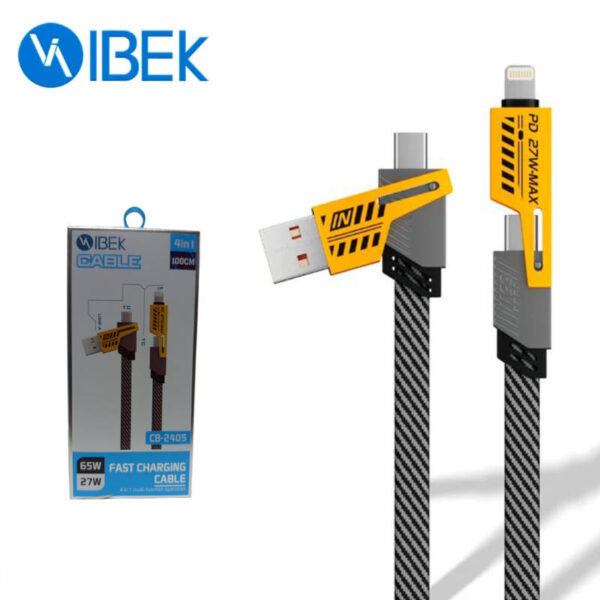 Cable 4 en 1 (USB + tipo C + Lightning iPhone) Ibek CB-2405 Cable 4 en 1 (USB + tipo C + Lightning iPhone) Ibek CB-2405