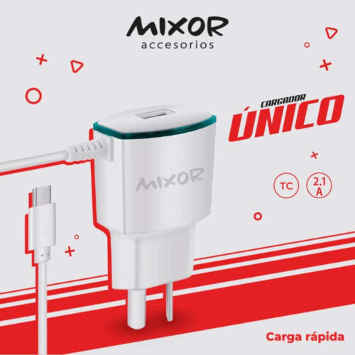 Cargador 220V Mixor Unico Mod 11 - 1 USB + cable tipo C - presentación en version tipo c