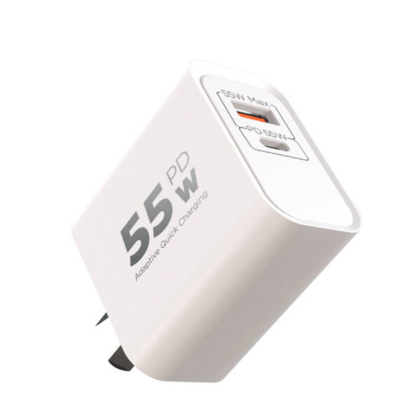 Cargador 220V Xaea Hyper - 1 USB + 1 USB tipo C - cargador - vista lateral izquierda Cargador 220V Xaea Hyper - 1 USB + 1 USB tipo C - cargador - vista lateral izquierda