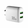 Cargador 220V Xaea Intensify – 2 USB + cable V8 (micro USB) - vista de puertos Cargador 220V Xaea Intensify – 2 USB + cable V8 (micro USB) - vista de puertos