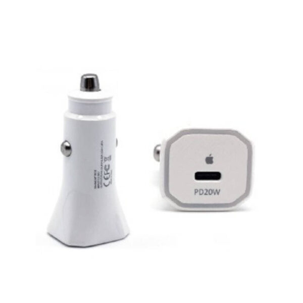 Cargador para auto 20W - 1 USB tipo C - vista de pie y de lado Cargador para auto 20W - 1 USB tipo C - vista de pie y de lado