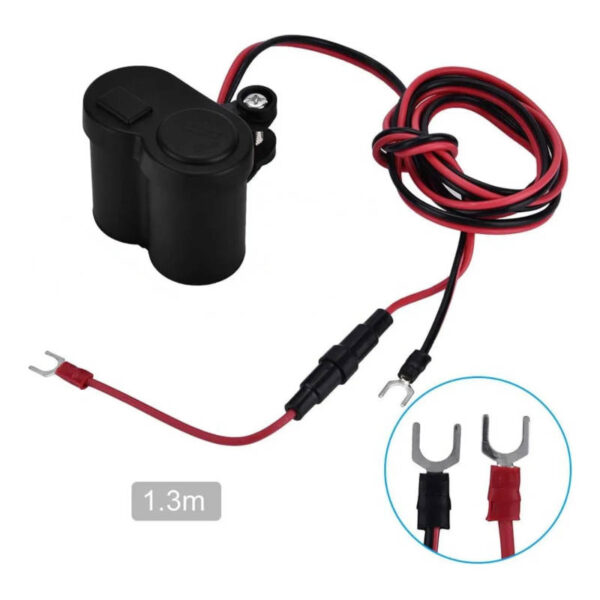 Cargador para moto con USB y encendedor Lambo Tech LT-25120 - extremos del cable Cargador para moto con USB y encendedor Lambo Tech LT-25120 - extremos del cable