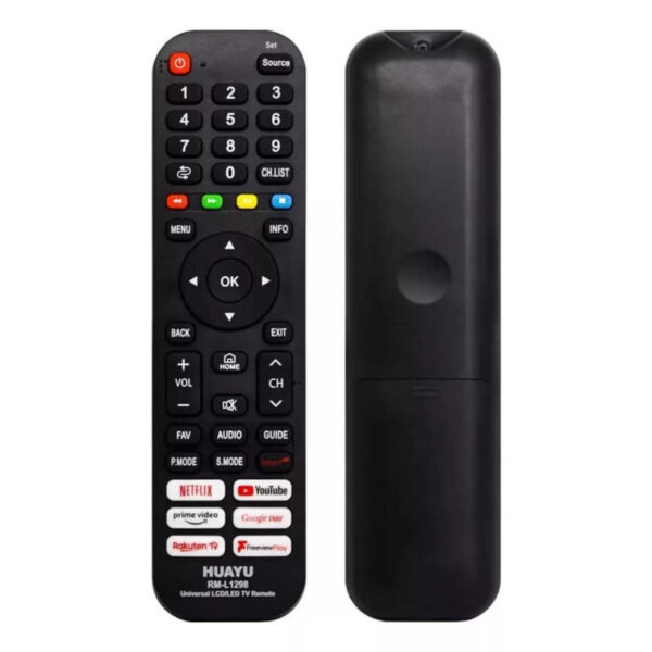 Control remoto universal TV LED LCD Huayu RM-L1298 - vista del derecho y del revés Control remoto universal TV LED/LCD Huayu RM-L1298
