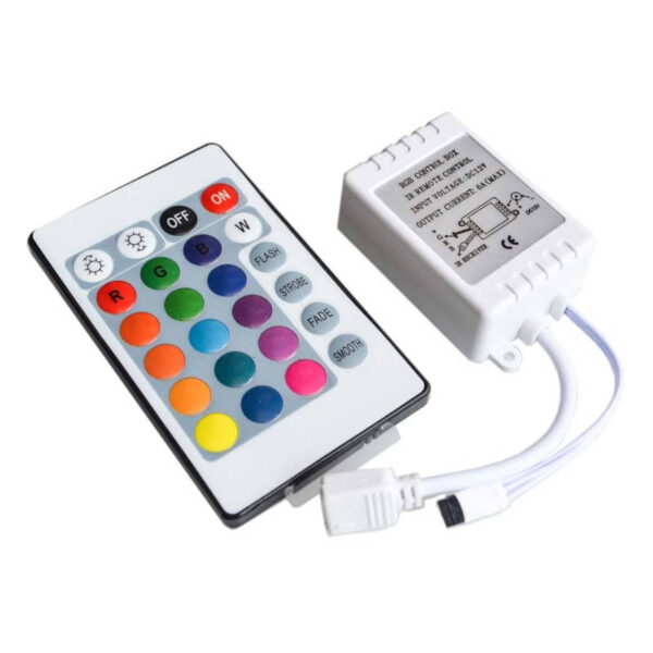 Controladora RGB con control remoto para tiras LED FL-R24 - contrladora y control remoto Controladora RGB con control remoto para tiras LED FL-R24 - contrladora y control remoto