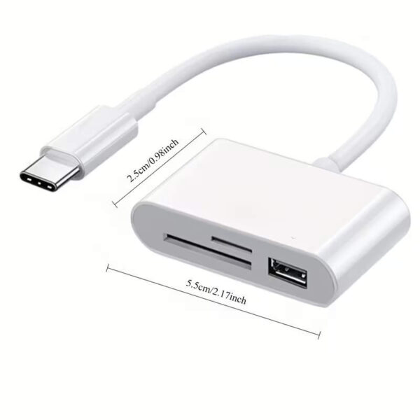 Adaptador lector de tarjetas USB tipo C 3 en 1 a SD, microSD y USB - dimensiones Adaptador lector de tarjetas USB tipo C 3 en 1 a SD, microSD y USB - dimensiones