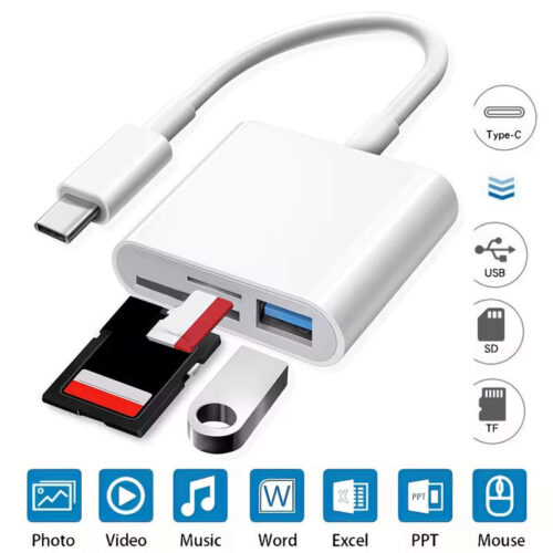 Adaptador lector de tarjetas USB tipo C 3 en 1 a SD, microSD y USB - presentación Adaptador lector de tarjetas USB tipo C 3 en 1 a SD, microSD y USB - presentación