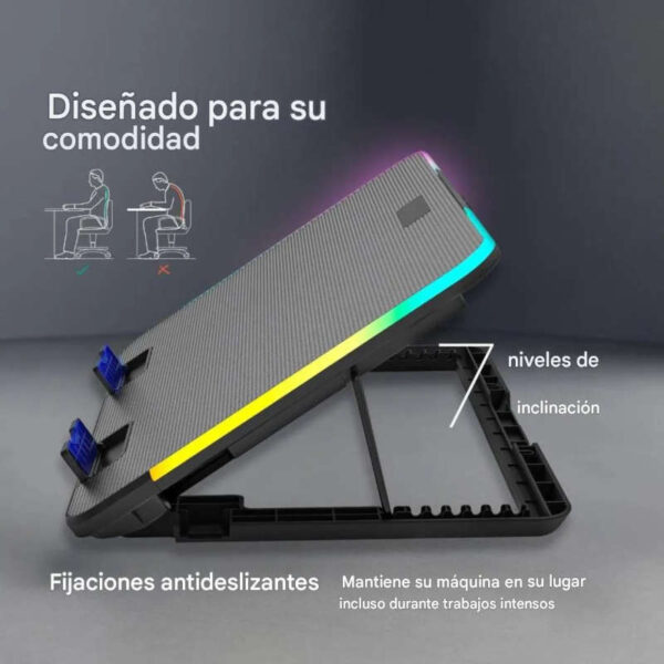 Base para notebook 9 a 17'' 6 coolers 60mm Seisa DN-H639 - niveles de inclinación