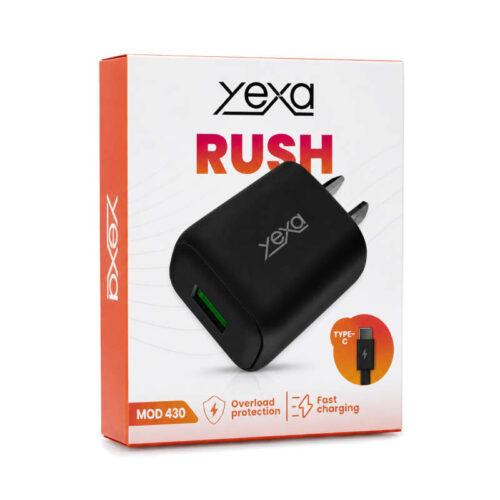 Cargador 220V Yexa Rush MOD-430 – 1 USB + cable tipo C - negro - caja Cargador 220V Yexa Rush MOD-430 – 1 USB + cable tipo C - negro - caja