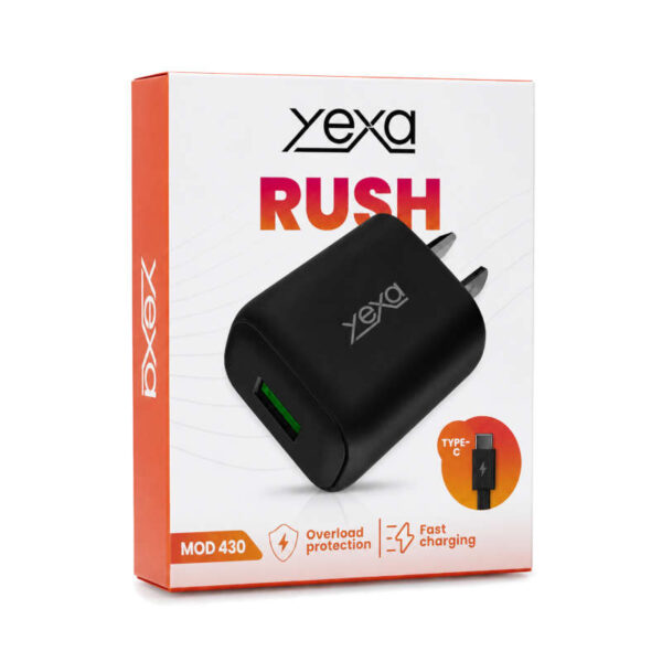 Cargador 220V Yexa Rush MOD-430 – 1 USB + cable tipo C - negro - caja