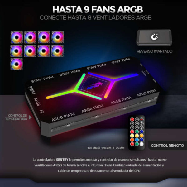 Hub splitter controladora ARGB PWM 9 puertos Sentey GS-1000 Hub splitter controladora ARGB PWM 9 puertos Sentey GS-1000