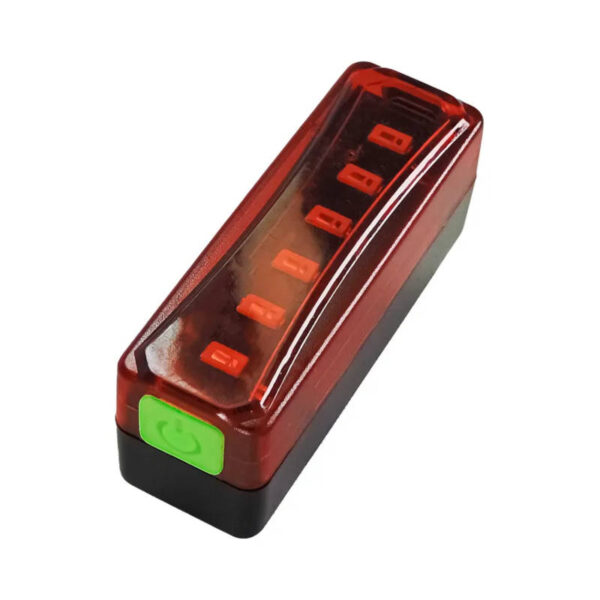 Luz trasera para bicicleta recargable Qixun QX-W06 - vista de botón de encendido del faro Luz trasera para bicicleta recargable Qixun QX-W06 - vista de botón de encendido del faro