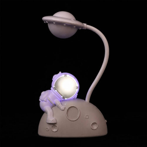 Velador infantil LED astronauta sobre luna - blanco - cabeza encendida