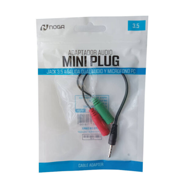 Adaptador divisor plug 3.5 a 2 jack 3.5 stereo Noga TR-1005 - bolsa