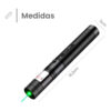 Puntero láser verde recargable por USB Green Laser Pointer 303 - caja azul - medidas Puntero láser verde recargable por USB Green Laser Pointer 303 - caja azul - medidas