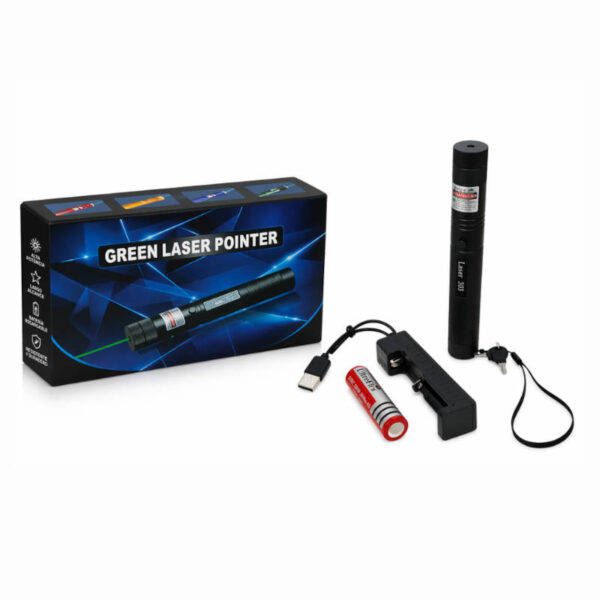 Puntero láser verde recargable por USB Green Laser Pointer 303 - caja azul - presentación Puntero láser verde recargable por USB Green Laser Pointer 303 - caja azul - presentación