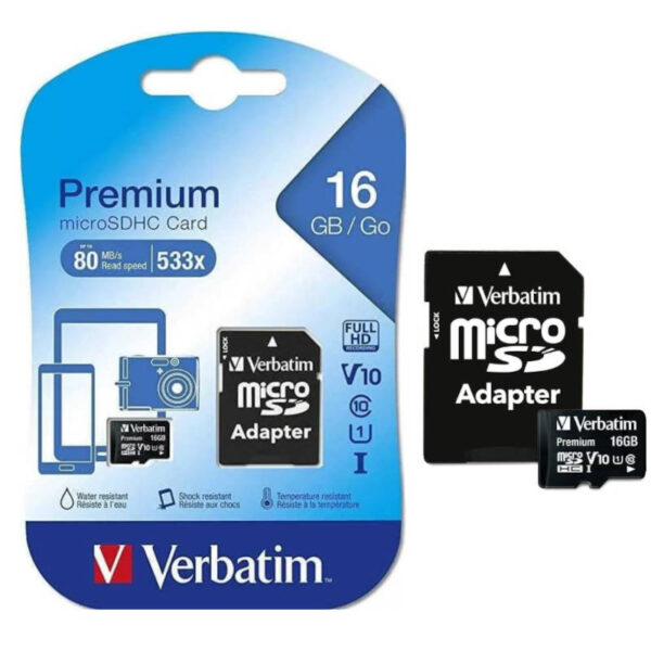 Tarjeta de memoria microSD Verbatim V10 16GB con adaptador a SD