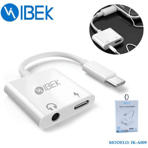 Adaptador USB tipo C a jack 3.5mm y USB C de carga Ibek IK-A009 Adaptador USB tipo C a jack 3.5mm y USB C de carga Ibek IK-A009