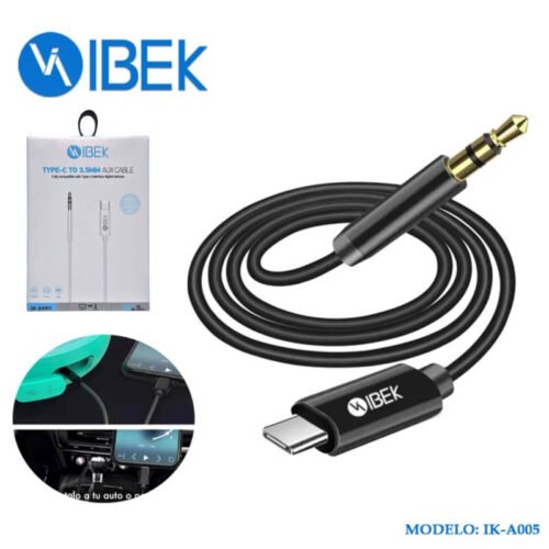 Cable adaptador auxiliar miniplug 3.5mm a USB tipo C Ibek IK-A005 Cable adaptador auxiliar miniplug 3.5mm a USB tipo C Ibek IK-A005