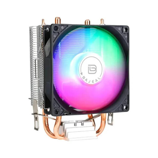 Cooler CPU RGB 90x90x25mm Bajeal A200 - vista lateral encendido