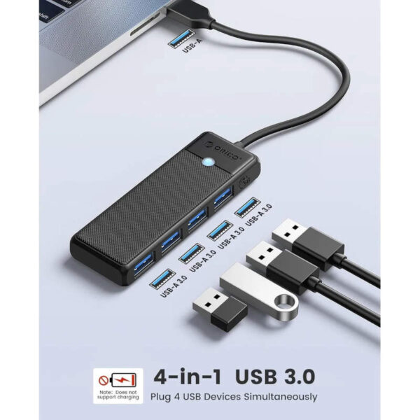 Hub USB 4 puertos 3.0 con cable Orico PAPW4A-U3 - presentación Hub USB 4 puertos 3.0 con cable Orico PAPW4A-U3 - presentación
