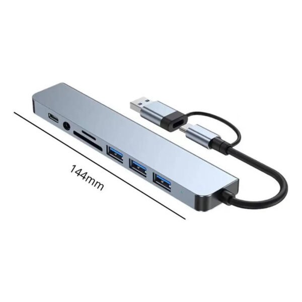 Adaptador Hub 8 en 1_ 4 USB + tipo C + SD + TF + 3.5mm - dimensiones
