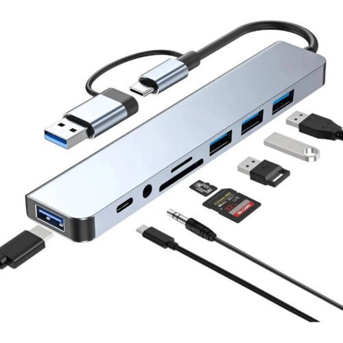 Adaptador Hub 8 en 1_ 4 USB + tipo C + SD + TF + 3.5mm - presentación del producto