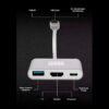 Hub USB tipo C 3 en 1_ HDMI + USB3.0 + USB C de carga Isard 401103 - posibles combinaciones de uso Hub USB tipo C 3 en 1_ HDMI + USB3.0 + USB C de carga Isard 401103 - posibles combinaciones de uso