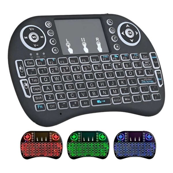 Miniteclado inalámbrico recargable con luces Yelandar A8000 - apagado y versiones encendidas en colores Miniteclado inalámbrico recargable con luces Yelandar A8000 - apagado y versiones encendidas en colores